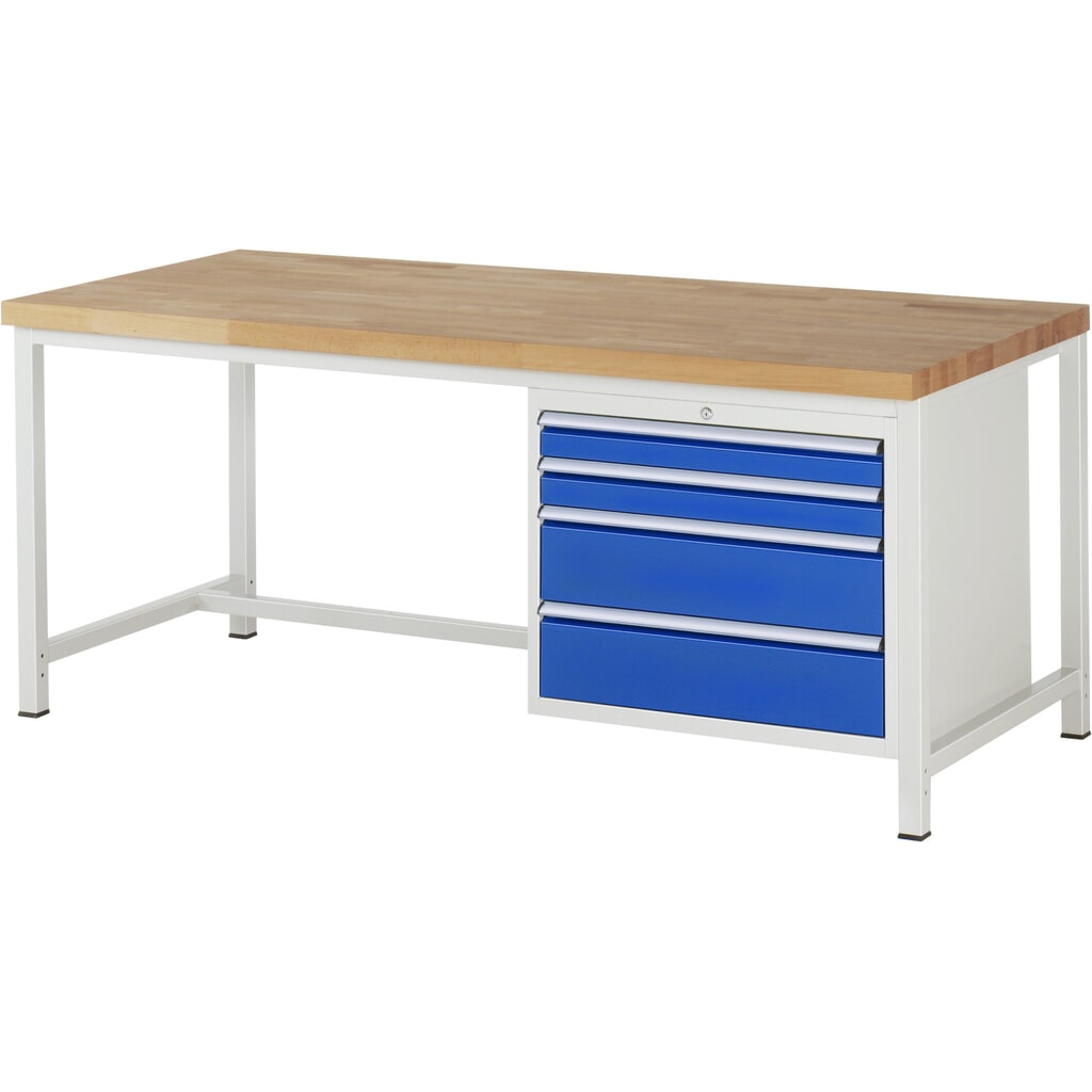 RAU Werkbank Serie 8000, HxBxT 840 x 2.000 x 900 mm, 4 x 100%-Auszug-Schubladen 2 x 90, 2 x 180 mm, Schubladen-TK 75 kg Produktabbildung Nr. 1: RAU Werkbank Serie 8000, HxBxT 840 x 2.000 x 900 mm, 4 x 100%-Auszug-Schubladen 2 x 90, 2 x 180 mm, Schubladen-TK 75 kg