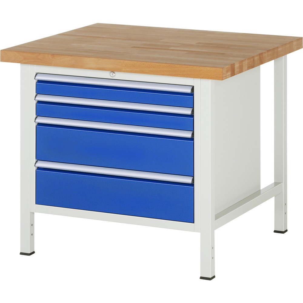 Produktabbildung: RAU Werkbank Serie 8000, HxBxT 840-1.040 x 1.000 x 900 mm, 4 x 90%-Auszug-Schubladen 2 x 90, 2 x 180 mm, Breite 680 mm