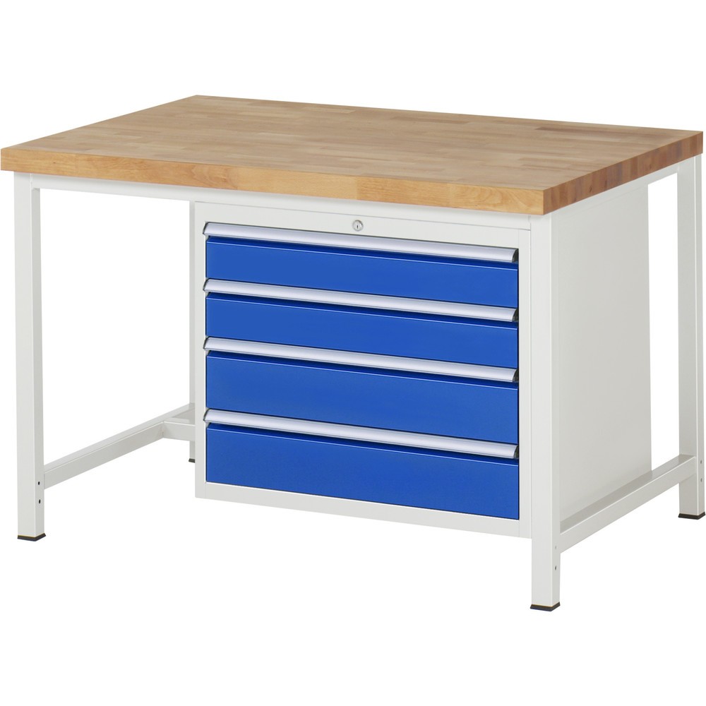 Produktabbildung: RAU Werkbank Serie 8000, HxBxT 840 x 1.250 x 900 mm, 4 x 90%-Auszug-Schubladen 2 x 120, 2 x 150 mm, Schubladen-TK 75 kg