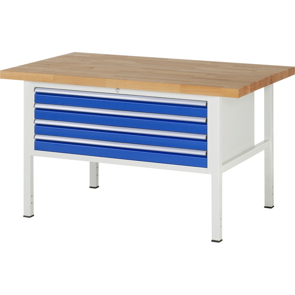 Produktabbildung: RAU Werkbank Serie 8000, HxBxT 840-1.040 x 1.500 x 900 mm, 4 x 100%-Auszug-Schubladen 4 x 90 mm, Breite 1.055 mm