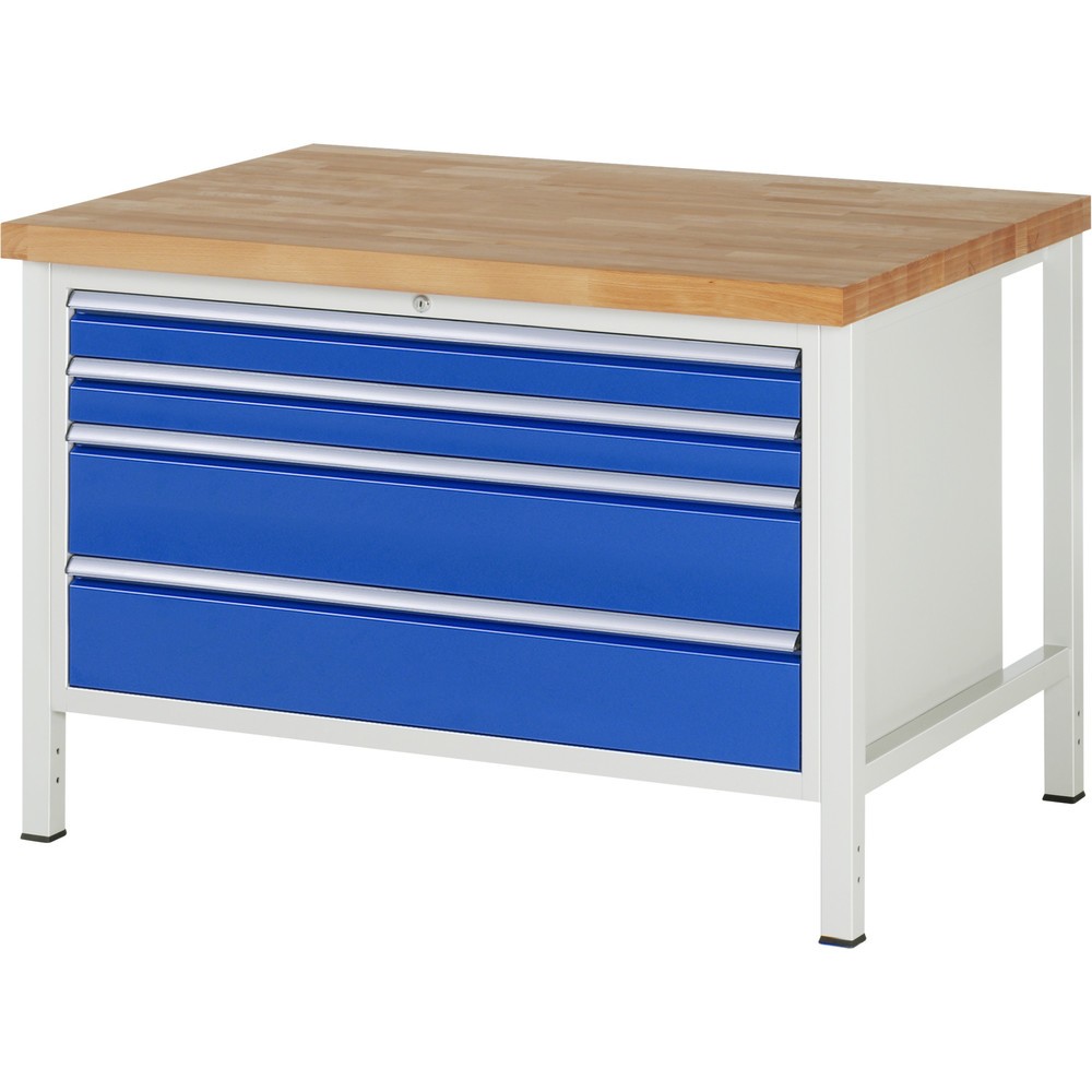 Produktabbildung Nr. 1: RAU Werkbank Serie 8000, HxBxT 840-1.040 x 1.250 x 900 mm, 4 x 90%-Auszug-Schubladen 2 x 90, 2 x 180 mm, Breite 1.055 mm