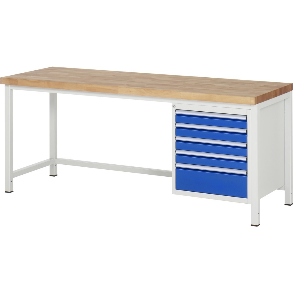 Produktabbildung Nr. 1: RAU Werkbank Serie 8000, HxBxT 840 x 2.000 x 700 mm, 5 x 90%-Auszug-Schubladen 4 x 90, 1 x 180 mm, Schubladen-TK 100 kg