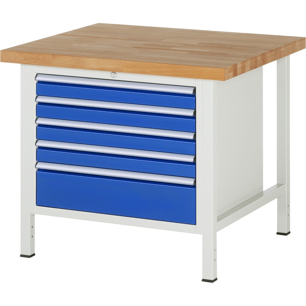 Produktabbildung Nr. 1: RAU Werkbank Serie 8000, HxBxT 840-1.040 x 1.000 x 900 mm, 5 x 100%-Auszug-Schubladen 4 x 90, 1 x 180 mm, Schubladen-TK 75 kg