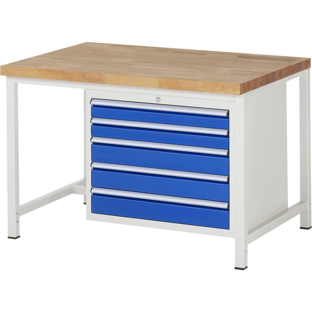 Produktabbildung: RAU Werkbank Serie 8000, HxBxT 840 x 1.250 x 900 mm, 5 x 100%-Auszug-Schubladen 2 x 90, 3 x 120 mm, Schubladen-TK 75 kg