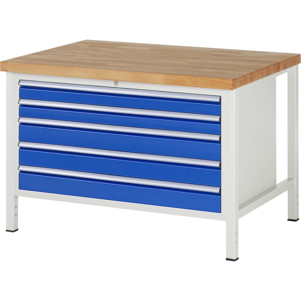 Produktabbildung Nr. 1: RAU Werkbank Serie 8000, HxBxT 840-1.040 x 1.250 x 900 mm, 5 x 100%-Auszug-Schubladen 2 x 90, 3 x 120 mm, Schubladen-TK 50 kg