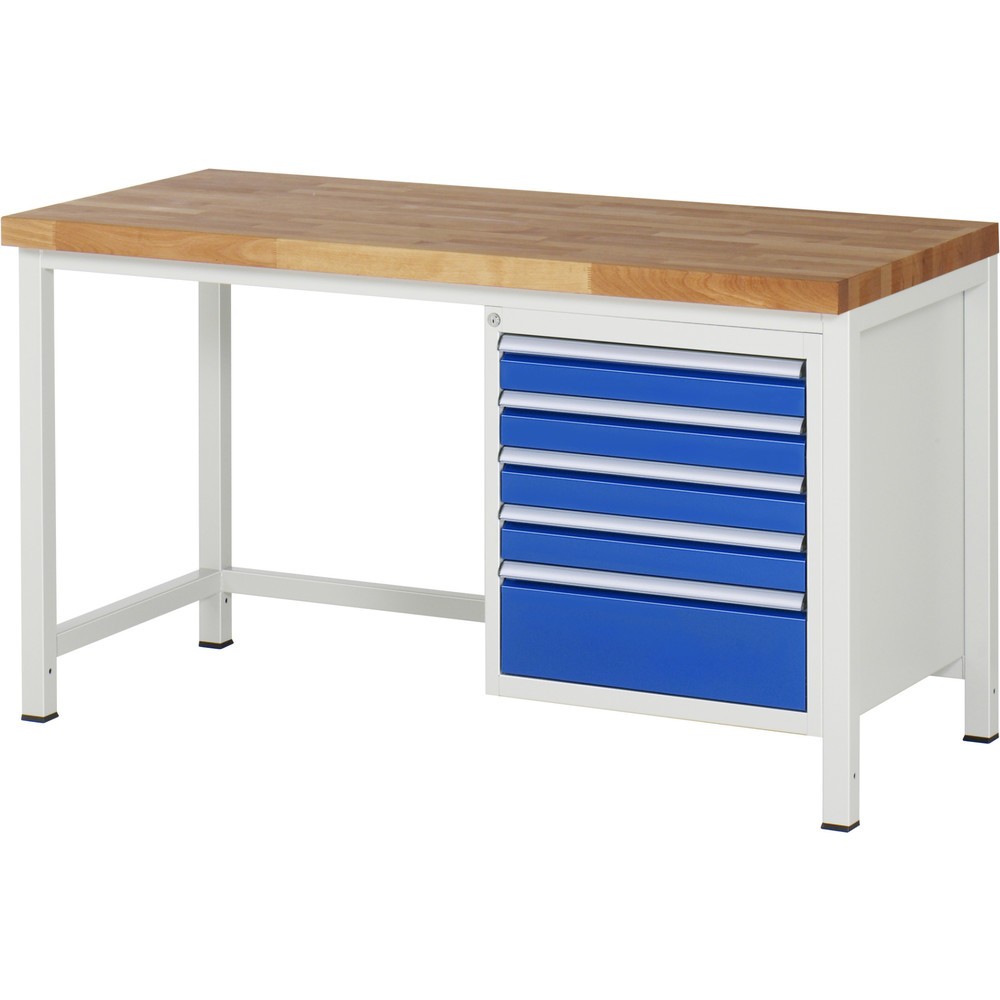 Produktabbildung Nr. 1: RAU Werkbank Serie 8000, HxBxT 840-1.040 x 1.500 x 700 mm, 5 x 90%-Auszug-Schubladen 4 x 90, 1 x 180 mm, Schubladen-TK 100 kg