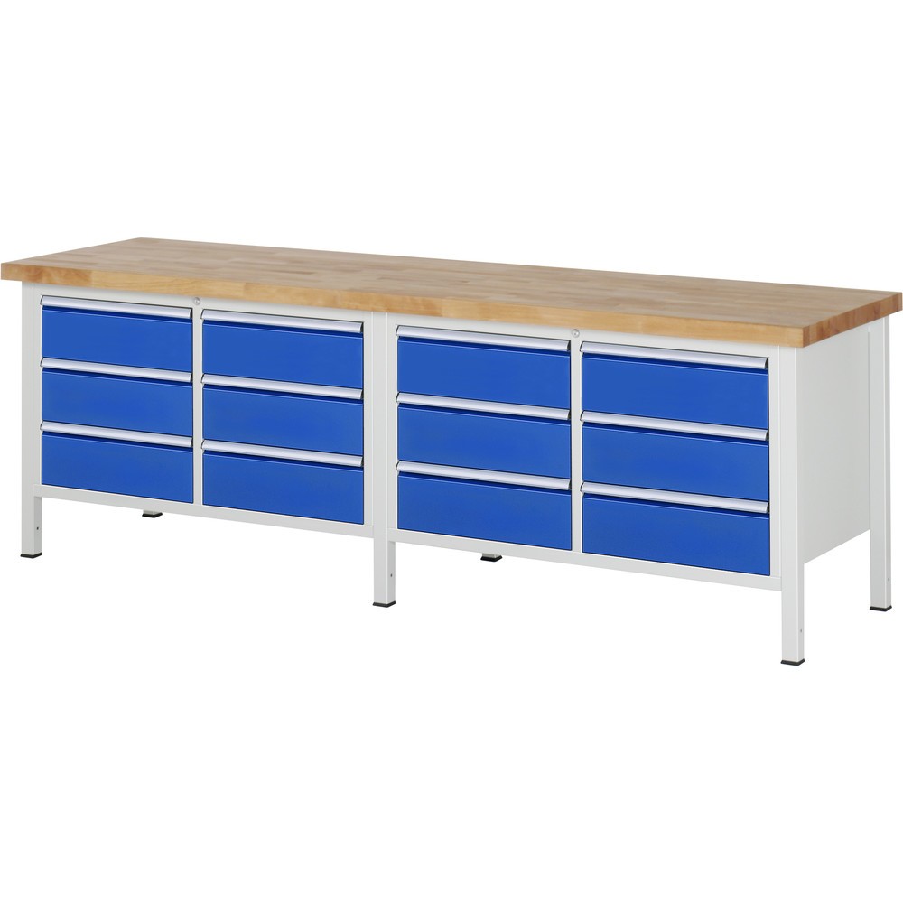 Produktabbildung Nr. 1: RAU Werkbank Serie 8000, 2 Doppel-Container, HxBxT 840-1.040 x 2.500 x 700 mm, 12 x 90%-Auszug-Schubladen 12 x 180 mm
