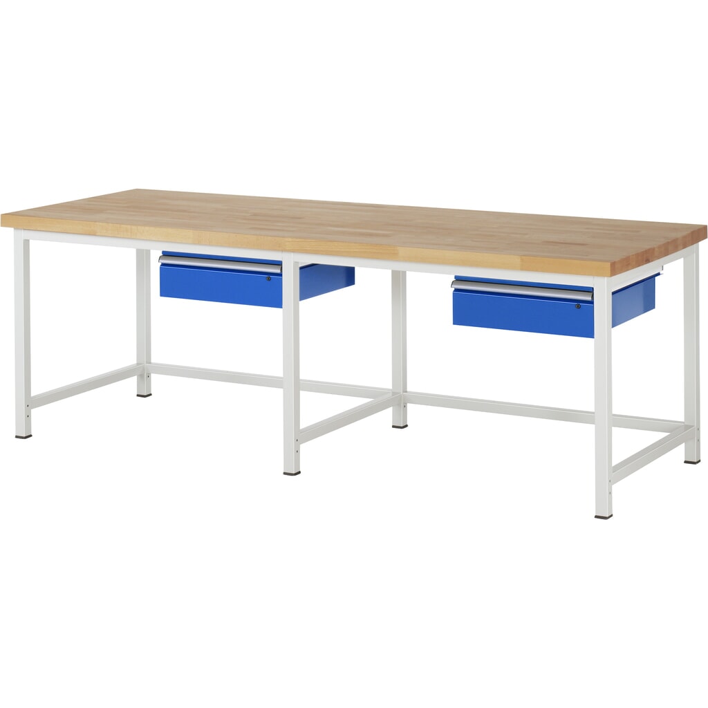 Produktabbildung: RAU Werkbank Serie 8000, HxBxT 840-1.040 x 2.500 x 900 mm, 2 Schubladen