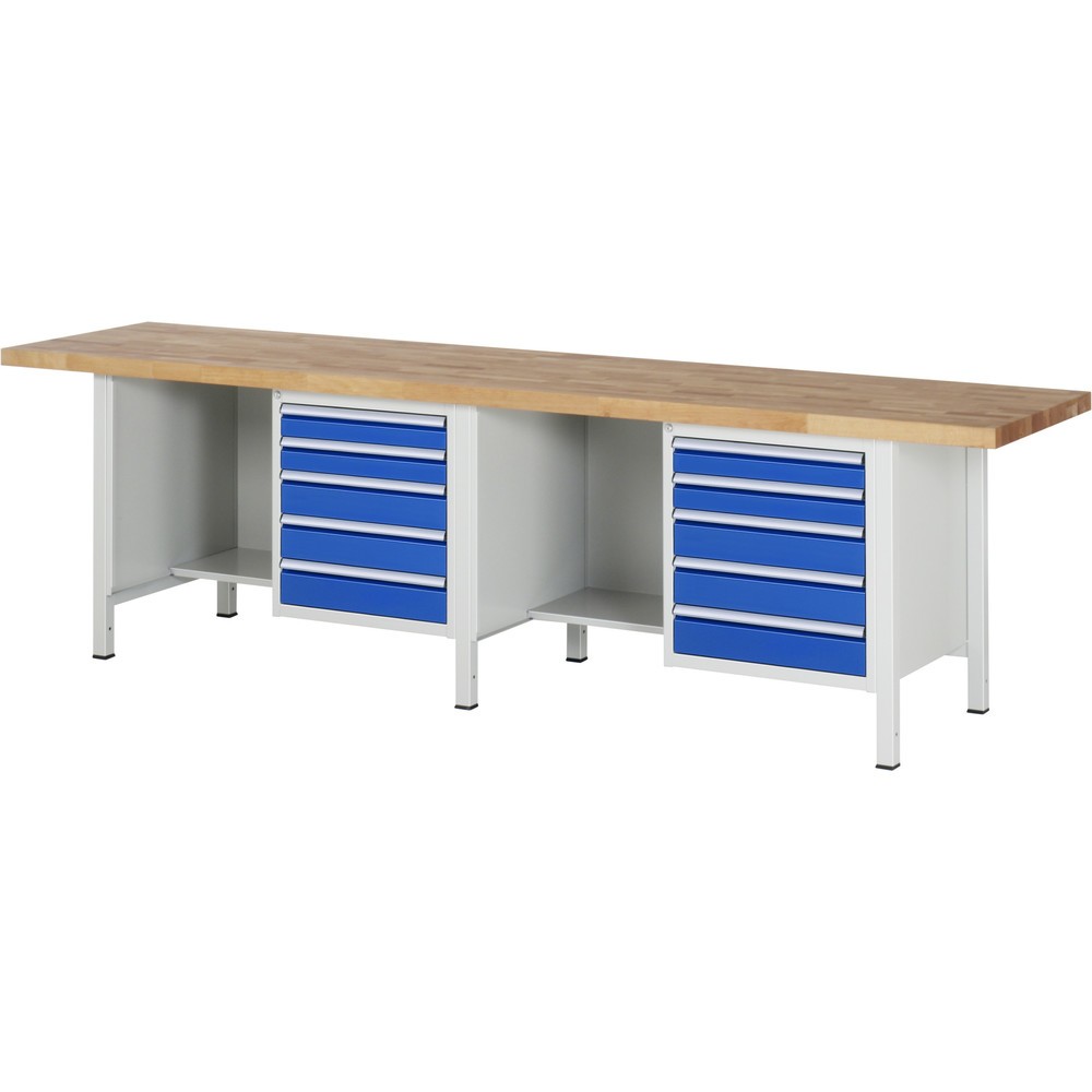 Produktabbildung: RAU Werkbank Serie 8000, 2 Container, HxBxT 840-1.040 x 3.000 x 700 mm, 10 x 90%-Auszug-Schubladen