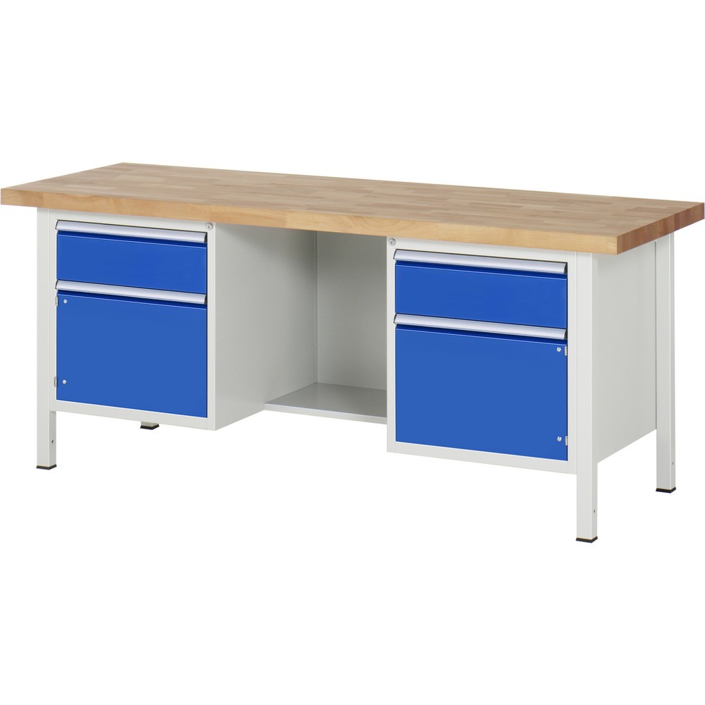 Produktabbildung Nr. 1: RAU Werkbank Serie 8000, 2 Container, 2 Flügeltüren, HxBxT 840-1.040 x 2.000 x 700 mm, 2 Schubladen, ErgoScript