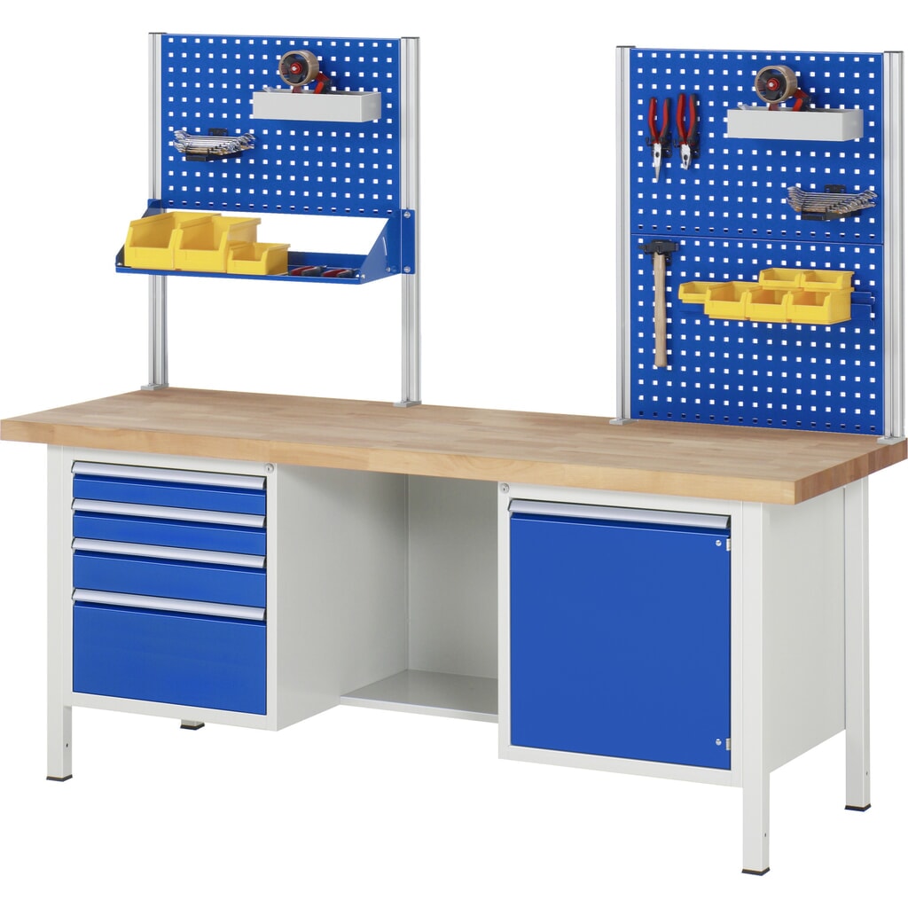 RAU Werkbank Serie 8000, 2 Container, 1 Ablageboden, 1 Flügeltür, HxBxT 840 x 2.000 x 700 mm, 4 x 90%-Auszug-Schubladen 4 x 180 mm Produktabbildung Nr. 7: RAU Werkbank Serie 8000, 2 Container, 1 Ablageboden, 1 Flügeltür, HxBxT 840 x 2.000 x 700 mm, 4 x 90%-Auszug-Schubladen 4 x 180 mm