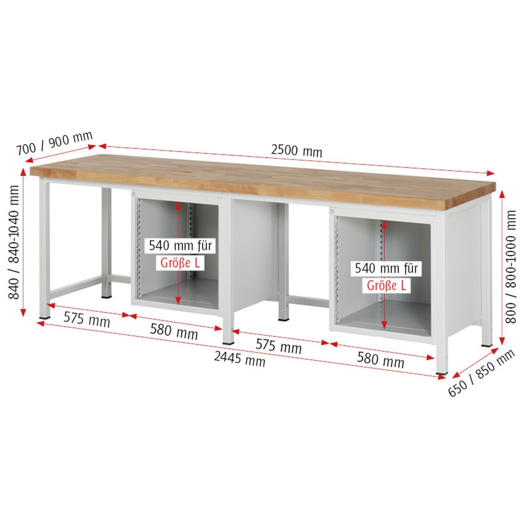 RAU Werkbank Serie 8000, 2 Container, HxBxT 840 x 2.500 x 700 mm, 6 x 90%-Auszug-Schubladen 6 x 180 mm Produktabbildung Nr. 5: RAU Werkbank Serie 8000, 2 Container, HxBxT 840 x 2.500 x 700 mm, 6 x 90%-Auszug-Schubladen 6 x 180 mm