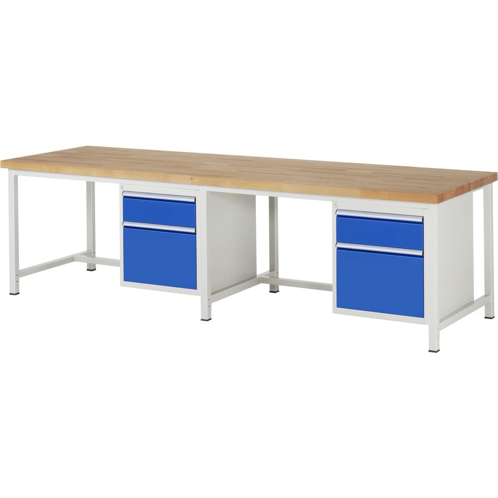 Produktabbildung Nr. 1: RAU Werkbank Serie 8000, 2 Container, HxBxT 840-1.040 x 3.000 x 900 mm, 4 x 90%-Auszug-Schubladen