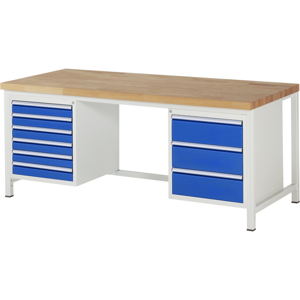RAU Werkbank Serie 8000, 2 Container, HxBxT 840-1.040 x 2.000 x 900 mm, 9 x 90%-Auszug-Schubladen Produktabbildung: RAU Werkbank Serie 8000, 2 Container, HxBxT 840-1.040 x 2.000 x 900 mm, 9 x 90%-Auszug-Schubladen