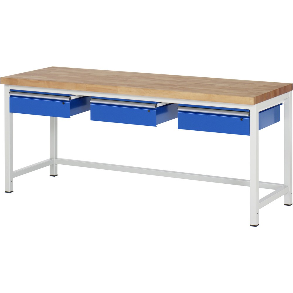 Produktabbildung Nr. 1: RAU Werkbank Serie 8000, HxBxT 840 x 2.000 x 700 mm, 3 Schubladen, Schubladen-TK 50 kg