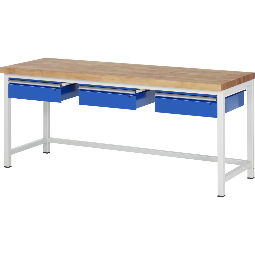 RAU Werkbank Serie 8000, HxBxT 840 x 2.000 x 700 mm, 3 Schubladen, Schubladen-TK 50 kg Produktabbildung: RAU Werkbank Serie 8000, HxBxT 840 x 2.000 x 700 mm, 3 Schubladen, Schubladen-TK 50 kg