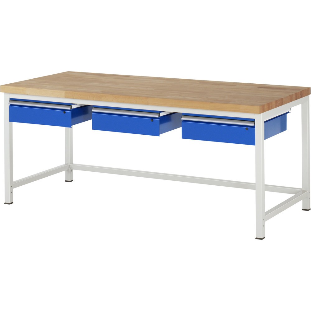 Produktabbildung Nr. 1: RAU Werkbank Serie 8000, HxBxT 840-1.040 x 2.000 x 900 mm, 3 Schubladen, Schubladen-TK 50 kg