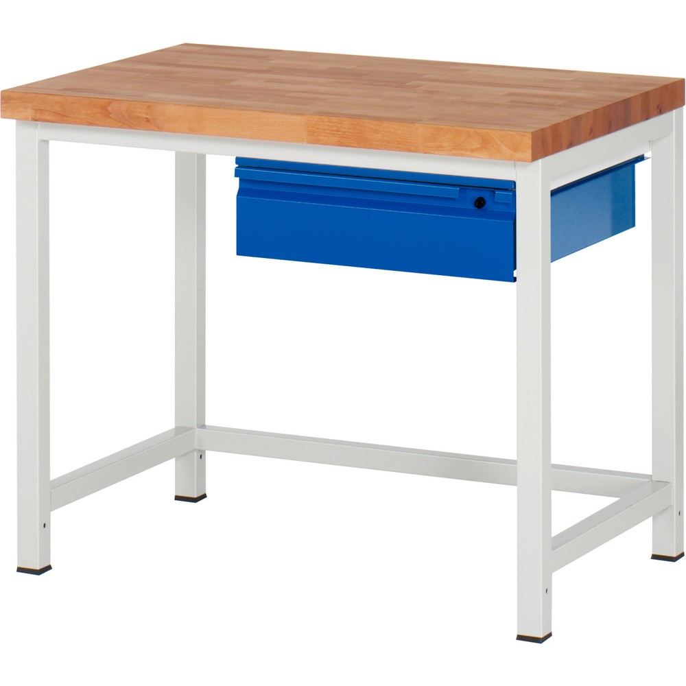 Produktabbildung Nr. 1: RAU Werkbank Serie 8000, Buche-Massiv-Arbeitsplatte, Stärke 40 mm, HxBxT 840 x 1.000 x 700 mm, 1 Schublade 1 x 150 mm