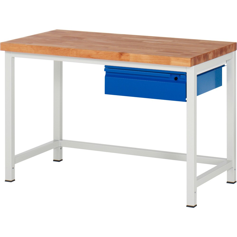 Produktabbildung Nr. 1: RAU Werkbank Serie 8000, Buche-Massiv-Arbeitsplatte, Stärke 40 mm, HxBxT 840 x 1.250 x 700 mm, 1 Schublade 1 x 150 mm