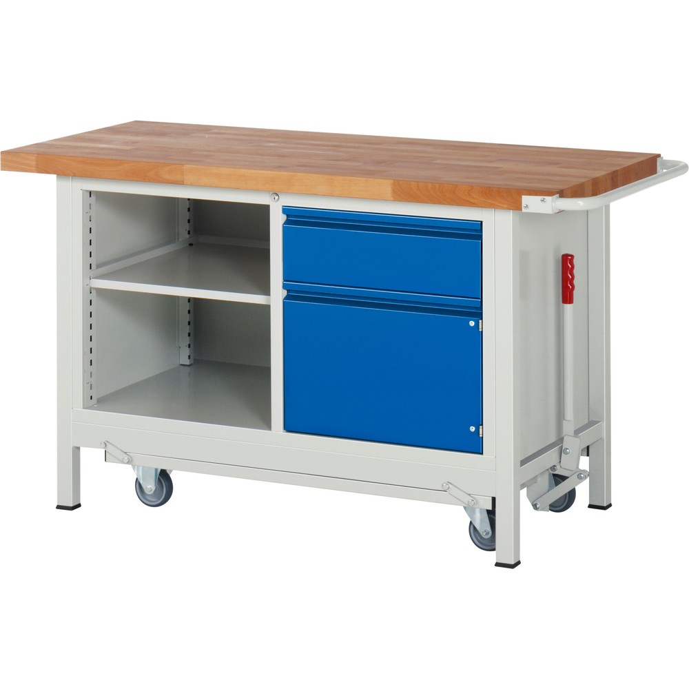 Produktabbildung Nr. 1: RAU Werkbank Serie 8000 mit absenkbarem Fahrgestell, 1 Doppel-Container, HxBxT 880 x 1.500 x 700 mm, 1 Schubladen, 1 Flügeltür, 1 Fachboden