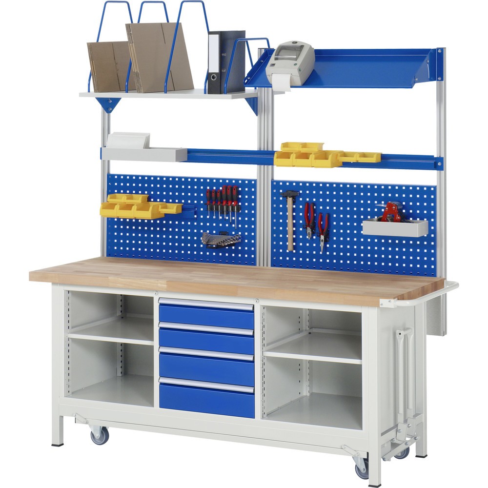 Produktabbildung Nr. 7: RAU Werkbank Serie 8000 mit absenkbarem Fahrgestell, 1 Dreifach-Container, HxBxT 880 x 2.000 x 700 mm, 4 x 90%-Auszug-Schubladen, 2 Fachböden