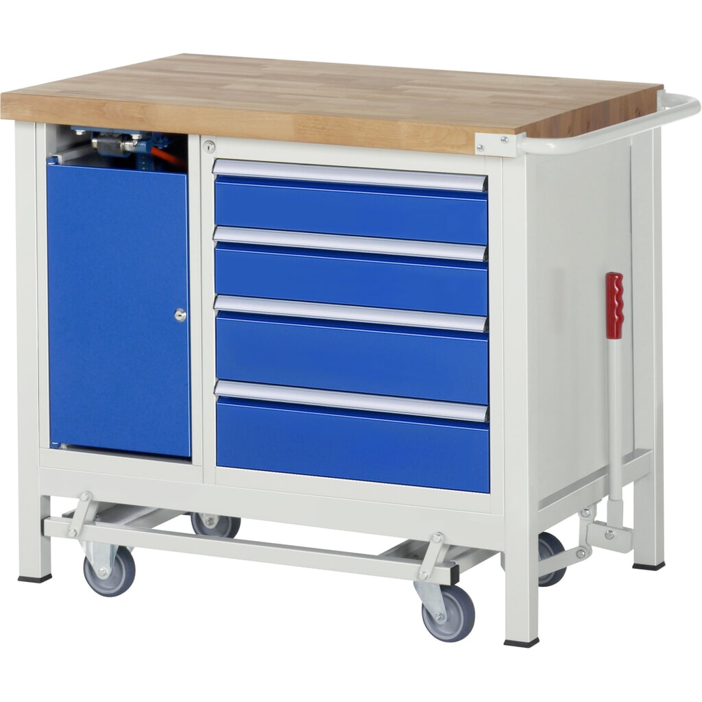 RAU Werkbank Serie 8000 mit absenkbarem Fahrgestell, 2 Container, HxBxT 880 x 1.000 x 700 mm, 5 Schubladen, Schraubstock Produktabbildung Nr. 13: RAU Werkbank Serie 8000 mit absenkbarem Fahrgestell, 2 Container, HxBxT 880 x 1.000 x 700 mm, 5 Schubladen, Schraubstock