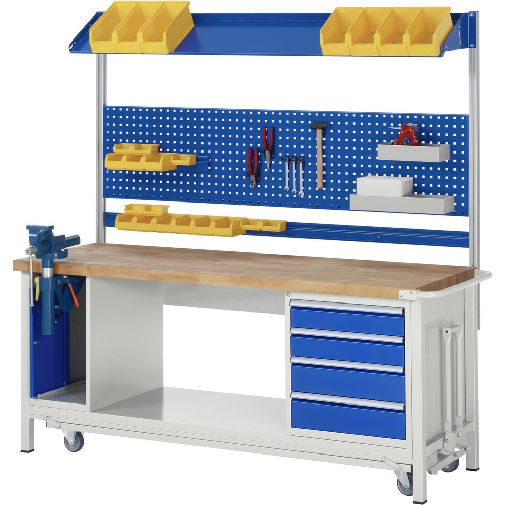 Produktabbildung Nr. 11: RAU Werkbank Serie 8000 mit absenkbarem Fahrgestell, 2 Container, 1 Ablageboden, HxBxT 880 x 2.000 x 700 mm, 1 Schubladen