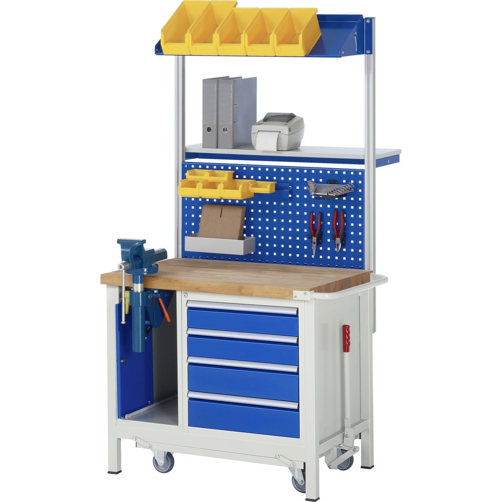 Produktabbildung Nr. 10: RAU Werkbank Serie 8000 mit absenkbarem Fahrgestell, 2 Container, HxBxT 880 x 1.000 x 700 mm, 5 Schubladen, Schraubstock