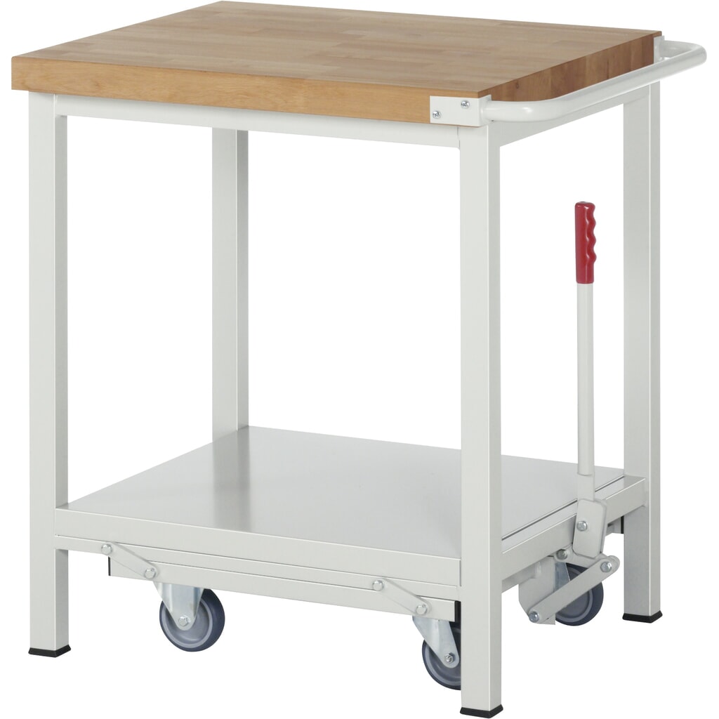 RAU Werkbank Serie 8000 mit absenkbarem Fahrgestell, HxBxT 880 x 750 x 700 mm, mit Ablageboden Produktabbildung: RAU Werkbank Serie 8000 mit absenkbarem Fahrgestell, HxBxT 880 x 750 x 700 mm, mit Ablageboden