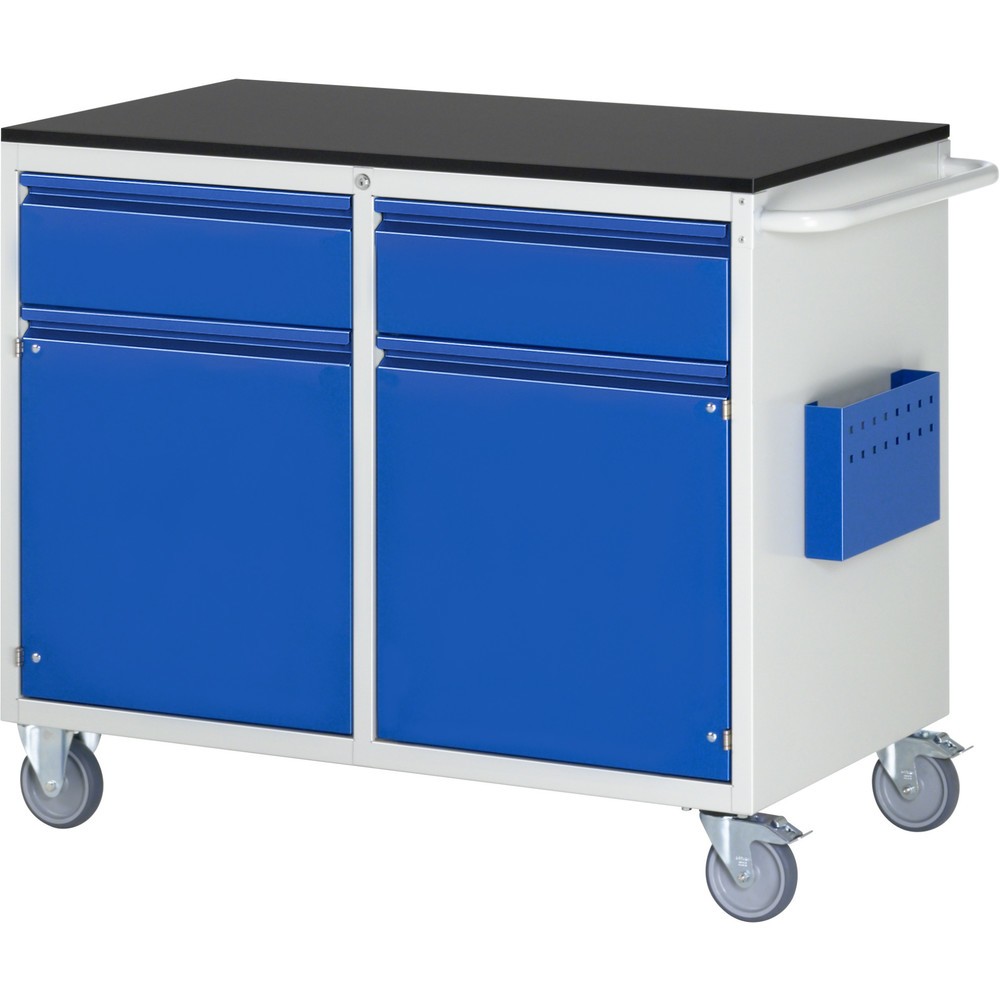 Produktabbildung Nr. 1: RAU Werkstattwagen Serie 7000, HxBxT 970 x 1.145 x 650 mm, 2 Flügeltüren, 2 x 90%-Auszug-Schubladen 2 x 180 mm, Arbeitsplatte Melamin, Griffleiste