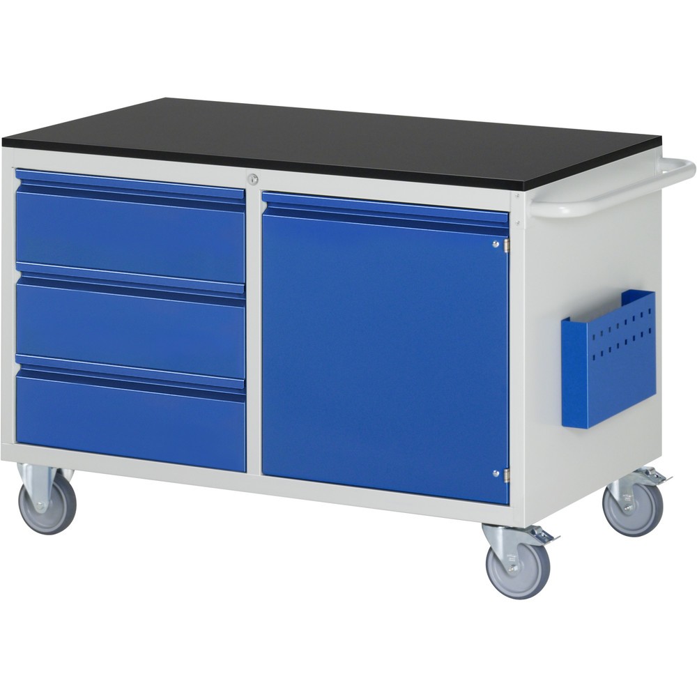 Produktabbildung Nr. 1: RAU Werkstattwagen Serie 7000, HxBxT 795 x 1.145 x 650 mm, 1 Flügeltür, 3 x 90%-Auszug-Schubladen Teilauszug, Arbeitsplatte Melamin, Griffleiste