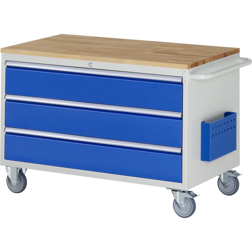 Produktabbildung: RAU Werkstattwagen Serie 7000, HxBxT 795 x 1.145 x 650 mm, 3 x 90%-Auszug-Schubladen 3 x 180 mm, Arbeitsplatte Buche