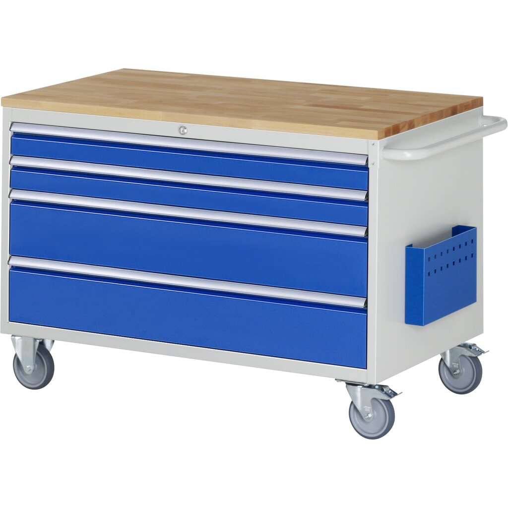 RAU Werkstattwagen Serie 7000, HxBxT 795 x 1.145 x 650 mm, 4 x 100%-Auszug-Schubladen 2 x 90, 2 x 180 mm, Arbeitsplatte Buche Produktabbildung: RAU Werkstattwagen Serie 7000, HxBxT 795 x 1.145 x 650 mm, 4 x 100%-Auszug-Schubladen 2 x 90, 2 x 180 mm, Arbeitsplatte Buche