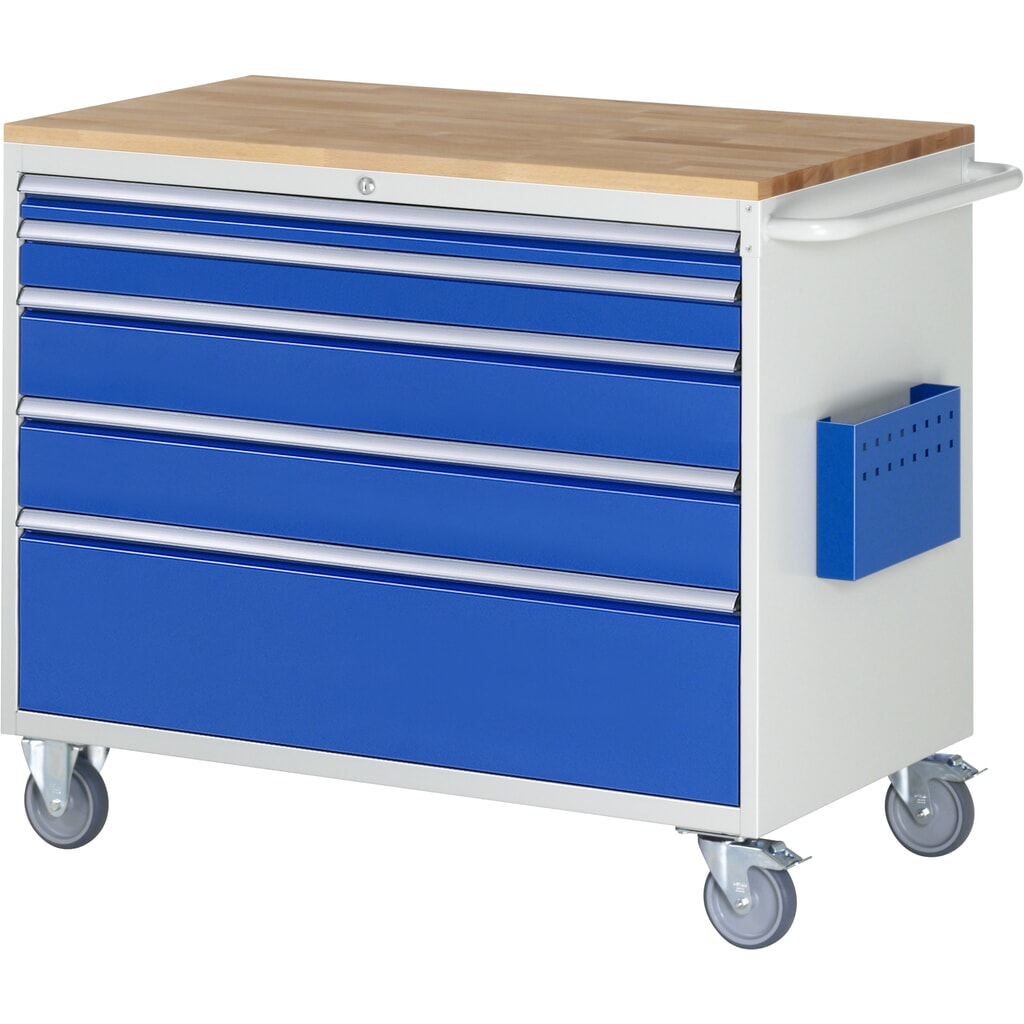 RAU Werkstattwagen Serie 7000, HxBxT 975 x 1.145 x 650 mm, 5 x 90%-Auszug-Schubladen 1 x 60 mm, 1 x 90, 2 x 150, 1 x 270 mm, Arbeitsplatte Buche Produktabbildung: RAU Werkstattwagen Serie 7000, HxBxT 975 x 1.145 x 650 mm, 5 x 90%-Auszug-Schubladen 1 x 60 mm, 1 x 90, 2 x 150, 1 x 270 mm, Arbeitsplatte Buche