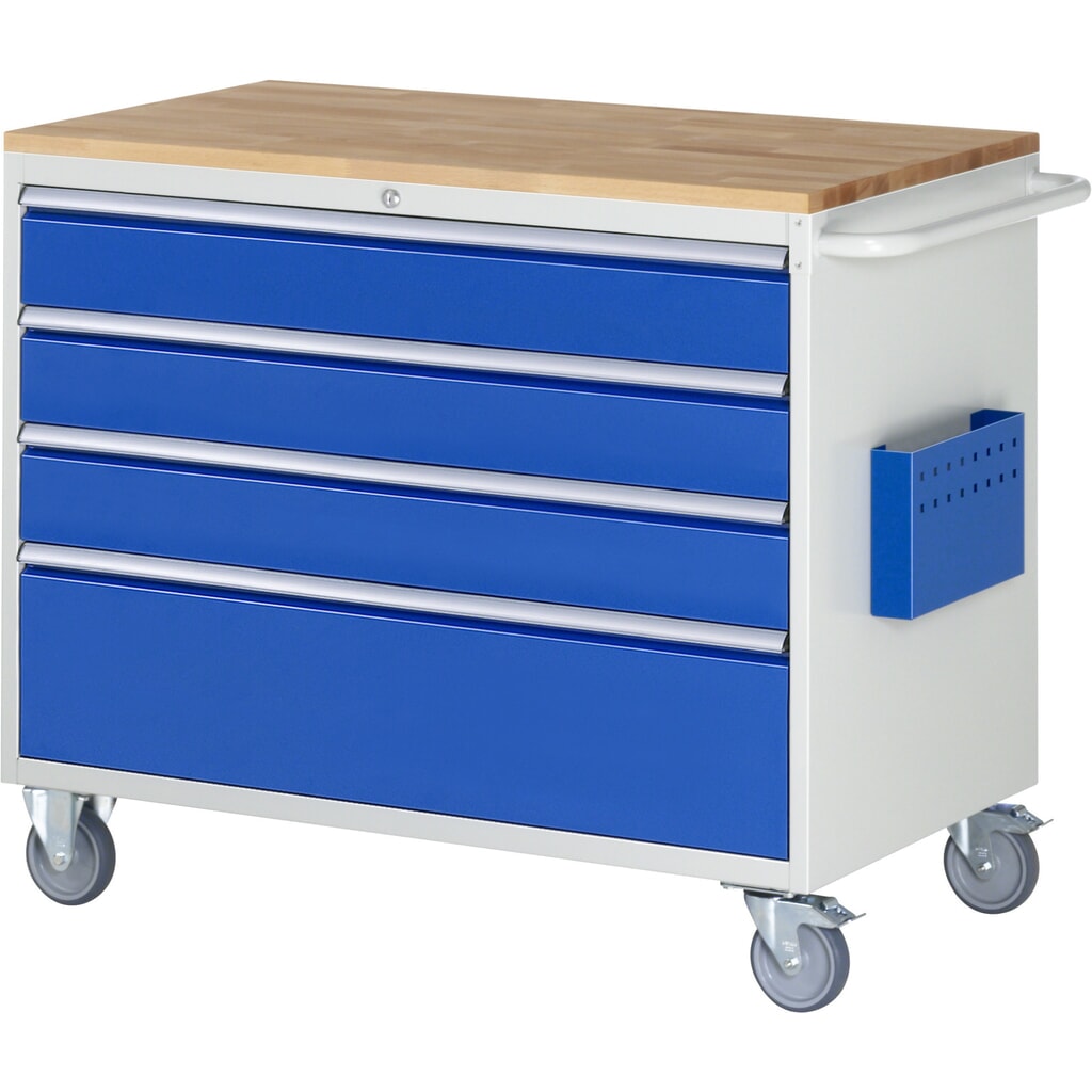 Produktabbildung: RAU Werkstattwagen Serie 7000, HxBxT 975 x 1.145 x 650 mm, 4 x 90%-Auszug-Schubladen 3 x 150, 1 x 270 mm, Arbeitsplatte Buche