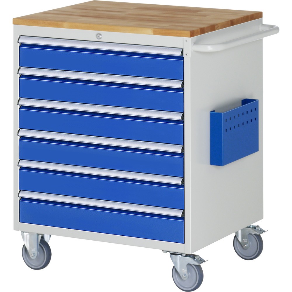 Produktabbildung: RAU Werkstattwagen Serie 7000, HxBxT 975 x 770 x 650 mm, 6 x 90%-Auszug-Schubladen 6 x 120 mm, Arbeitsplatte Buche