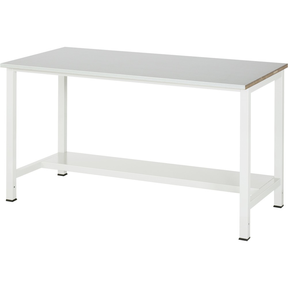 Produktabbildung: RAU Werktisch 900 mit Ablageboden Tiefe 320 mm, HxBxT 825 x 1.500 x 800 mm, Arbeitplatte Edelstahlblech-Belag