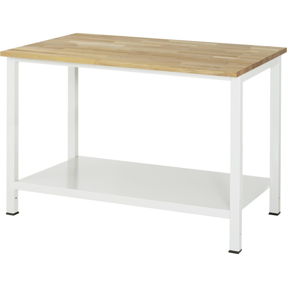 Produktabbildung: RAU Werktisch 900 mit Ablageboden Tiefe 650 mm, HxBxT 825 x 1.250 x 800 mm, Arbeitplatte Buche-Massiv