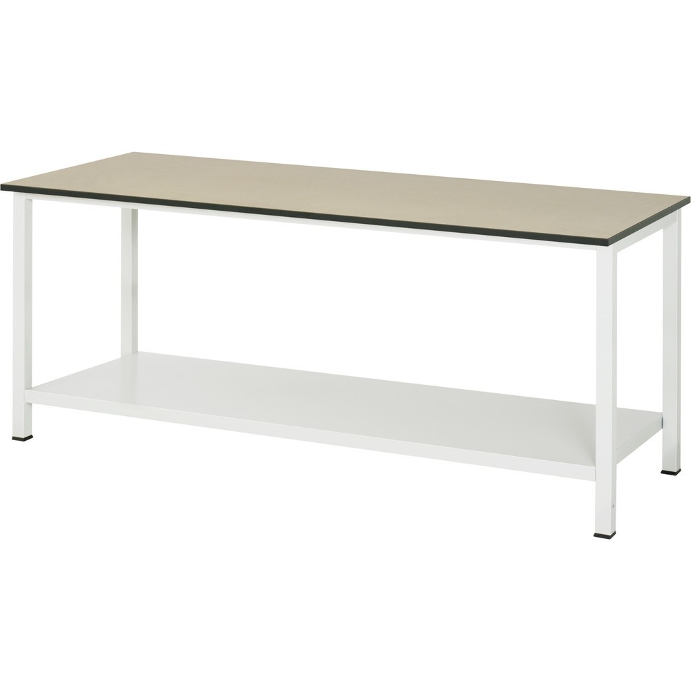 Produktabbildung: RAU Werktisch 900 mit Ablageboden Tiefe 650 mm, HxBxT 825 x 2.500 x 800 mm, MDF Arbeitsplatte