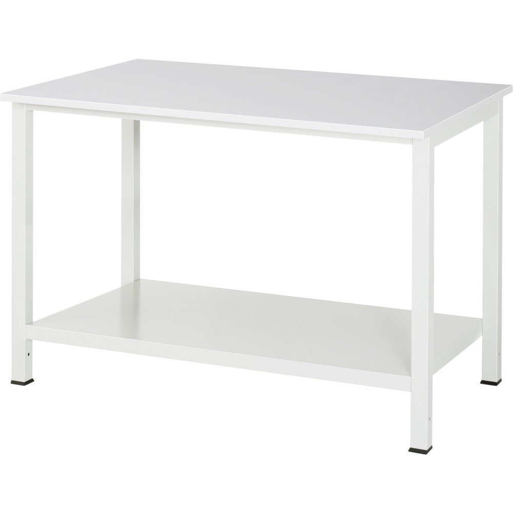 Produktabbildung: RAU Werktisch 900 mit Ablageboden Tiefe 650 mm, HxBxT 825 x 1.250 x 800 mm, Arbeitplatte Melamin-Belag