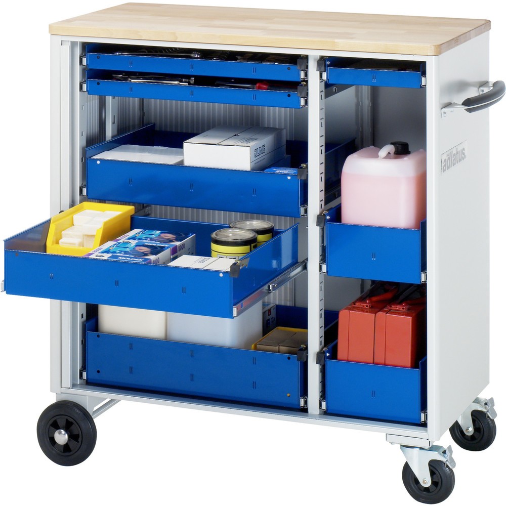 Produktabbildung: RAU Werkzeugwagen Serie adlatus, HxBxT 1.080 x 1.025 x 520 mm, 8 Schubladen 3 x 40, 2 x 105, 3 x 130 mm, Arbeitsplatte Buche