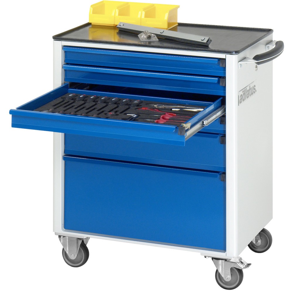 Produktabbildung: RAU Werkzeugwagen Serie adlatus 700, HxBxT 860 x 700 x 510 mm, 6 Schubladen 4 x 65, 1 x 130, 1 x 260 mm, Arbeitsplatte Metall