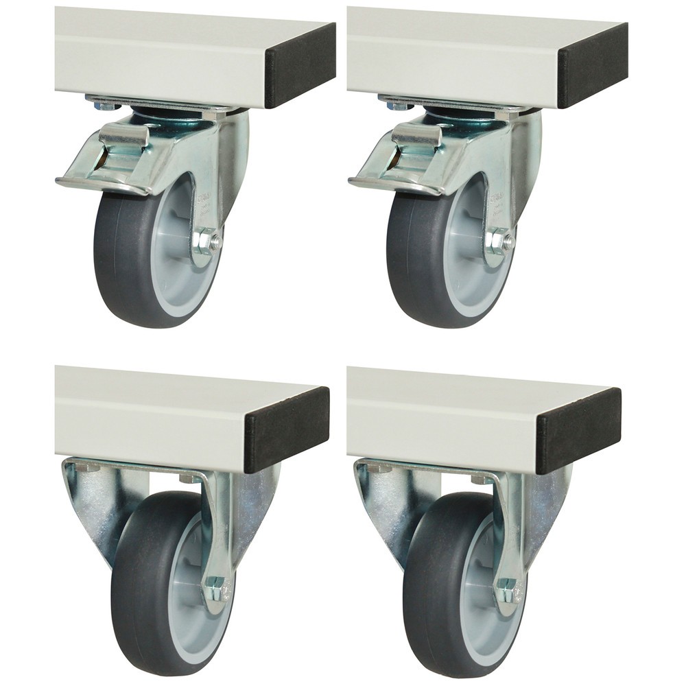Product afbeelding: RAU wielset voor werkbank serie adlatus 300/600, h x b x d 125 x 100 x 30 mm, 2 bok- en 2 zwenkwielen met parkeerremmen