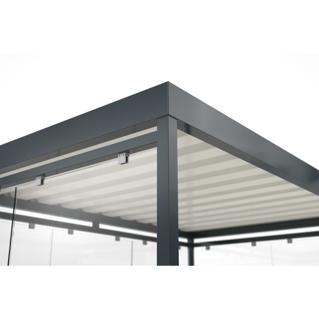 wsm® Raucherunterstand, fertig montiert, für 9-10 Personen, 8 Elemente, RAL 7016 anthrazitgrau - ohne Glasdekor Produktabbildung Nr. 7: wsm® Raucherunterstand, fertig montiert, für 9-10 Personen, 8 Elemente, RAL 7016 anthrazitgrau - ohne Glasdekor