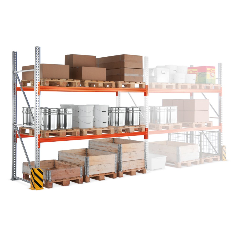 N° de l'image du produit 2 : Rayonnage à palettes META MULTIPAL, travée auxiliaire, charge par tablette 2 000 kg, 8 emplacements pour palettes, 3,8 m de hauteur