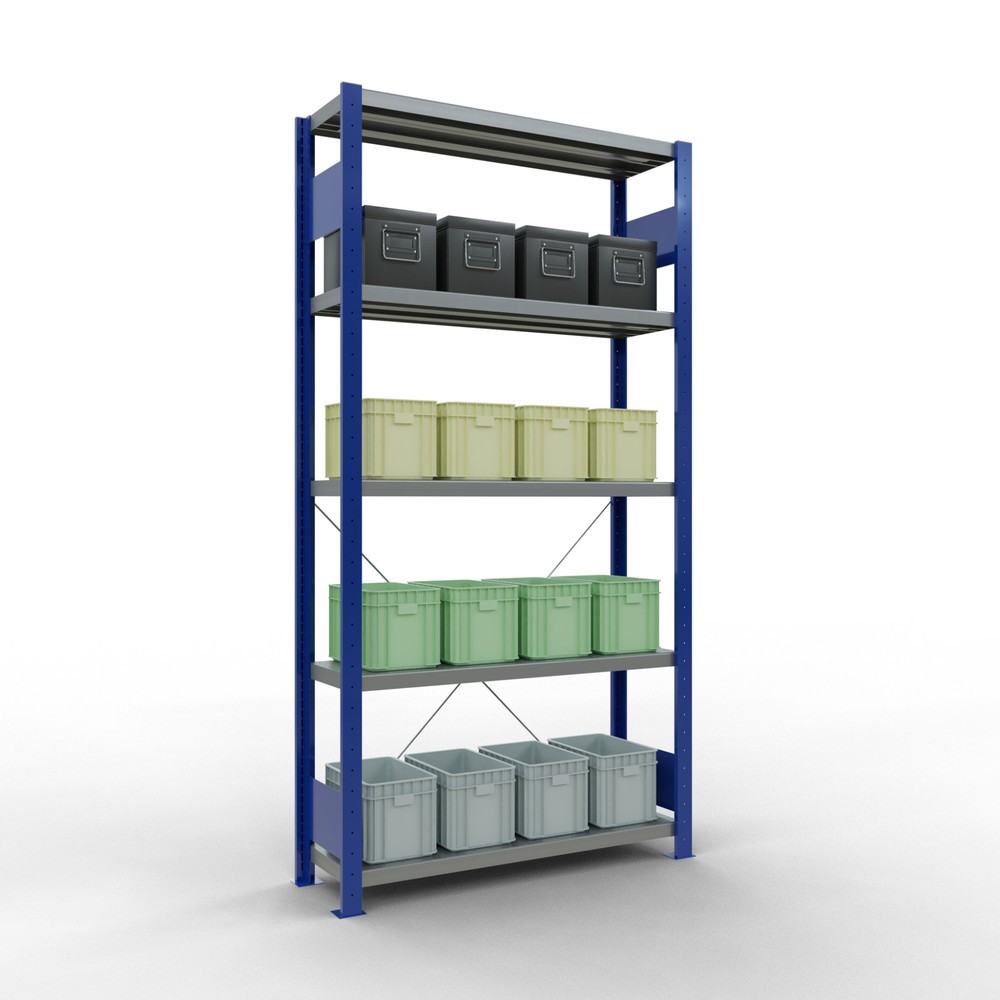 N° de l'image du produit 3 : SCHULTE Rayonnage à tablettes, bleu gentiane / galvanisé, avec 5 tablettes en tôle d’acier, charge par tablette 330 kg, HxlxP 2 000 x 1 060 x 336 mm