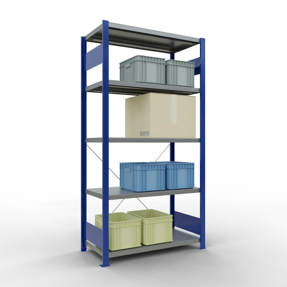 N° de l'image du produit 3 : SCHULTE Rayonnage à tablettes, bleu gentiane / galvanisé, avec 5 tablettes en tôle d’acier, charge par tablette 330 kg, HxlxP 2 000 x 1 060 x 536 mm