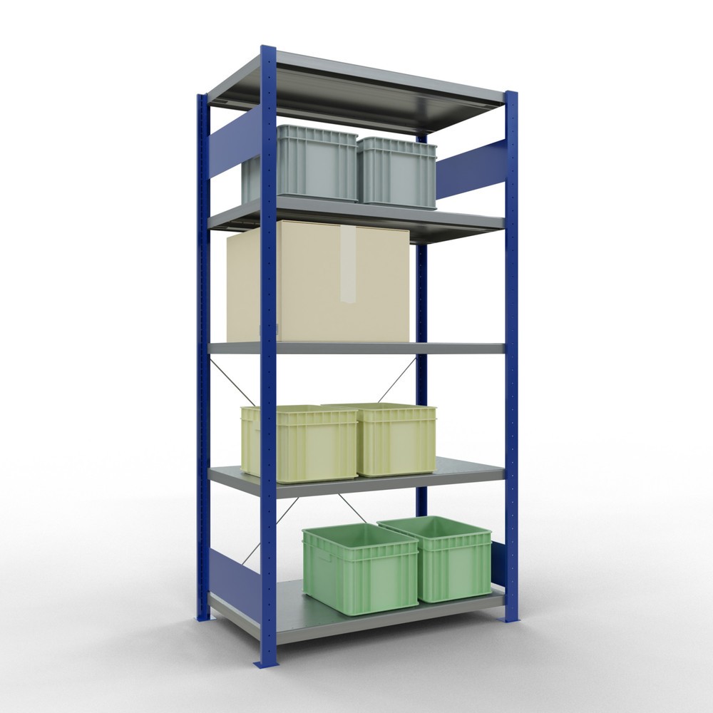 N° de l'image du produit 3 : SCHULTE Rayonnage à tablettes, bleu gentiane / galvanisé, avec 5 tablettes en tôle d’acier, charge par tablette 330 kg, HxlxP 2 000 x 1 060 x 636 mm