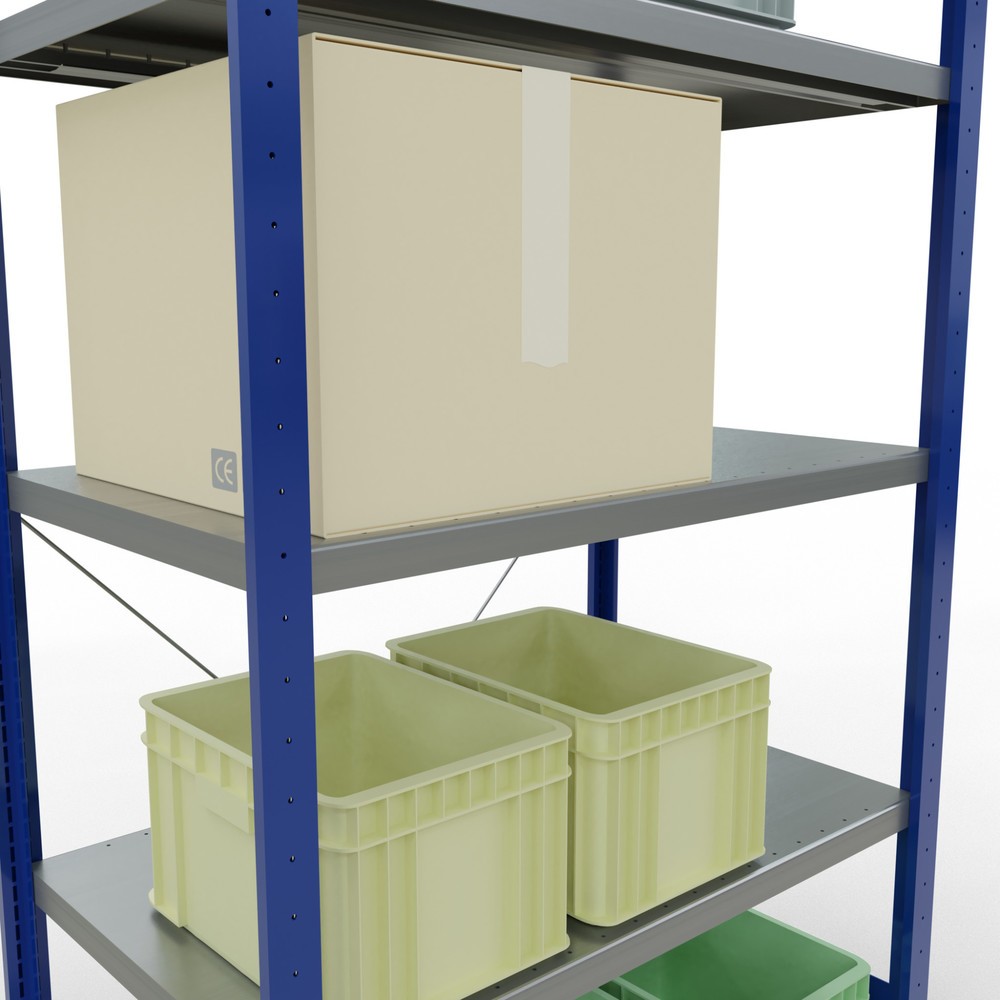 N° de l'image du produit 4 : SCHULTE Rayonnage à tablettes, bleu gentiane / galvanisé, avec 5 tablettes en tôle d’acier, charge par tablette 330 kg, HxlxP 2 000 x 1 060 x 636 mm