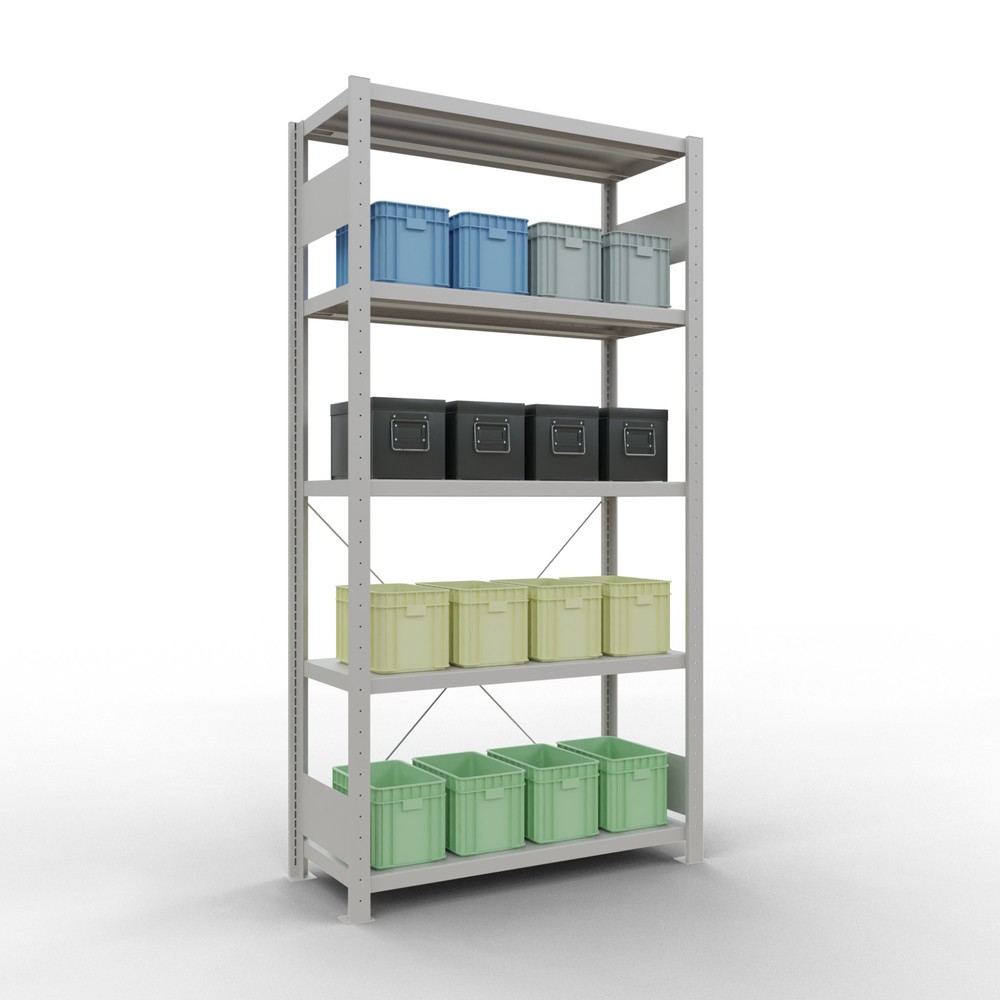 N° de l'image du produit 3 : SCHULTE Rayonnage à tablettes gris clair avec 5 tablettes en tôle d’acier, charge par tablette 330 kg, HxlxP 2 000 x 1 060 x 436 mm